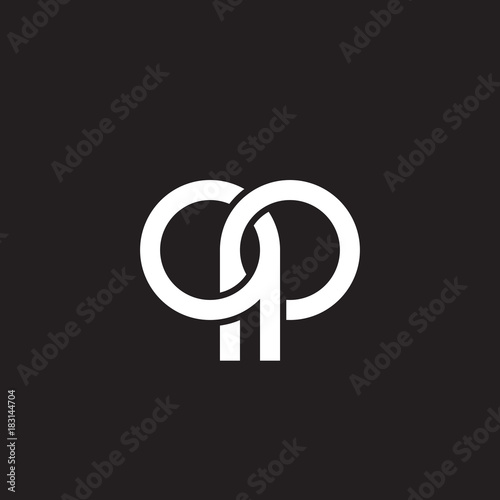 Initial lowercase letter qp, overlapping circle interlock logo, white color on black background photo