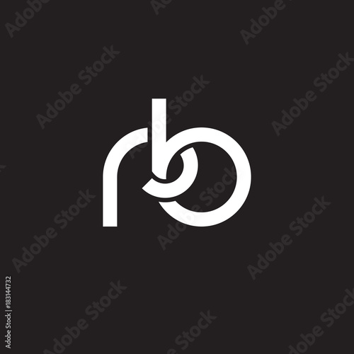 Initial lowercase letter rb, overlapping circle interlock logo, white color on black background