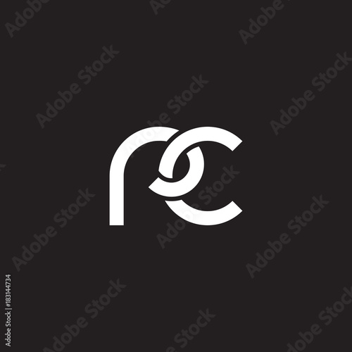 Initial lowercase letter rc, overlapping circle interlock logo, white color on black background