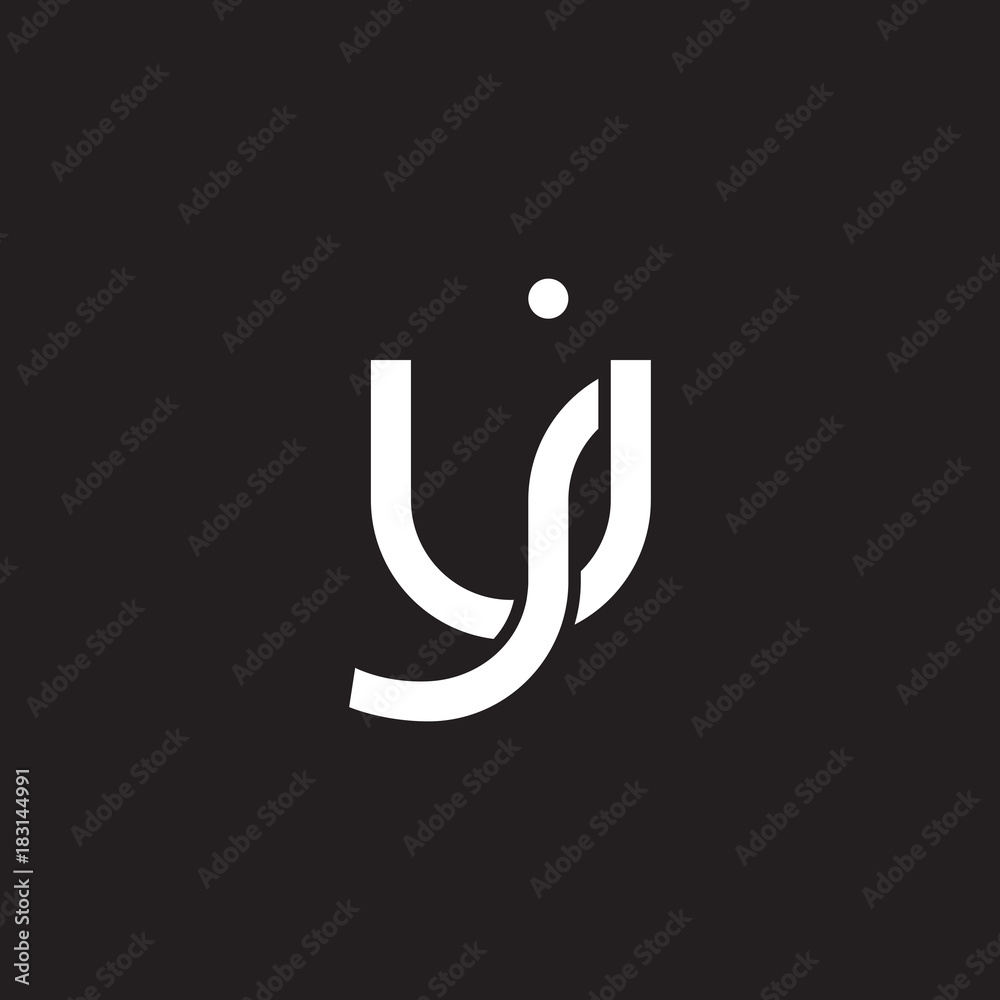 Initial lowercase letter uj, ju, overlapping circle interlock logo, white color on black background Initial lowercase letter uj, ju, overlapping circle interlock logo, white color on black background