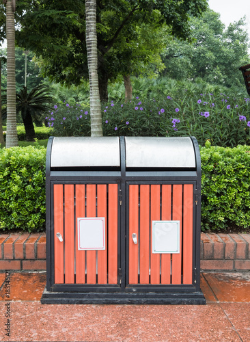 Two wooden bin for general waste and recyclable waste