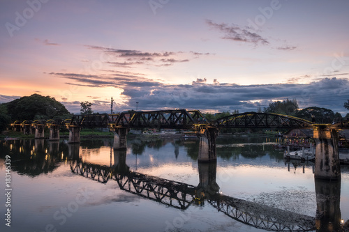 Ancient bridge on River Kwai history of world war II in evening