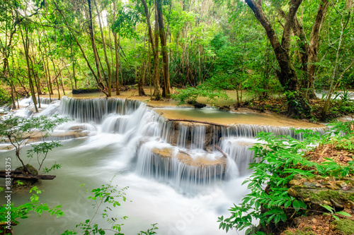 Beautiful Huay Mae Khamin waterfall in tropical rainforest at Srinakarin national park