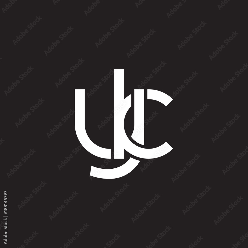 Initial lowercase letter yk, overlapping circle interlock logo, white color on black background Initial lowercase letter yk, overlapping circle interlock logo, white color on black background