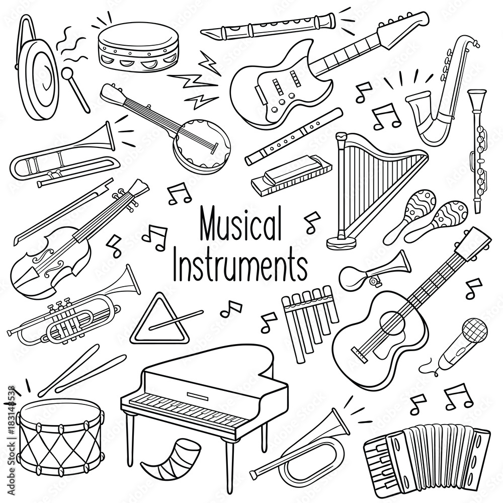 Fototapeta premium Doodle musical instruments in black color