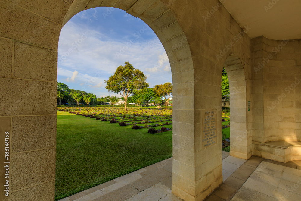 Kanchanaburi war cemetery, Memorial of cruelty in world war 2 , Kanchanaburi province, Thailand.