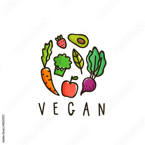 Vegan sign isolated on white. Hand drawn vector illustration