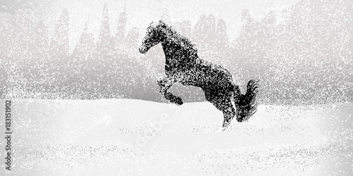 Horses in Snow field, Silhouette