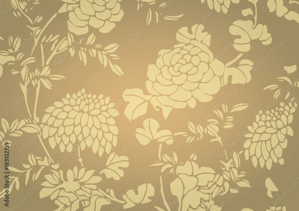 Traditional golden gradient Asian flower textured background
