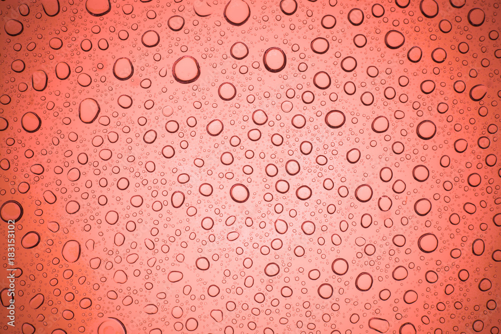 Rain droplets on red glass background, Water drops on glass. Rain droplets on red glass background, Water drops on glass.