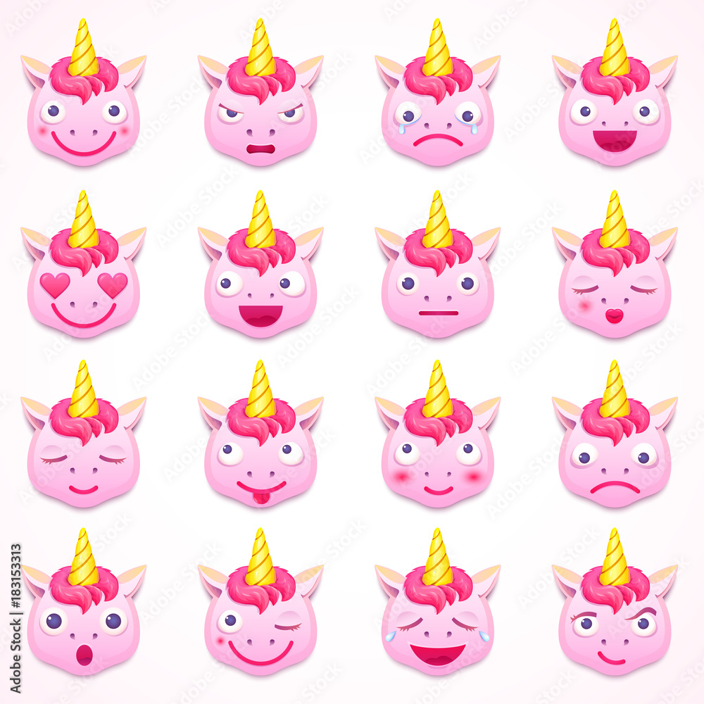 Set of emoji unicorn, vector illustration Set of emoji unicorn, vector illustration
