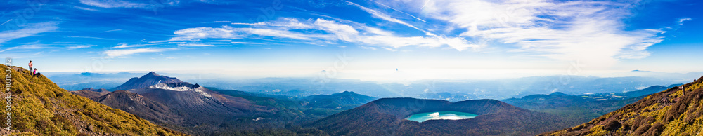 霧島ジオパーク 韓国岳より高千穂峰、新燃岳、大浪池そして遥かに桜島を望む