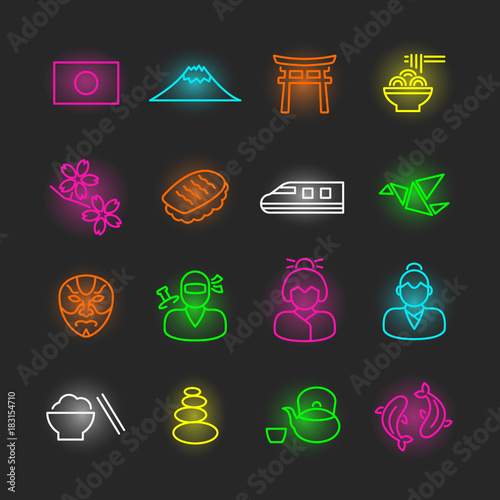 japanese neon icon set