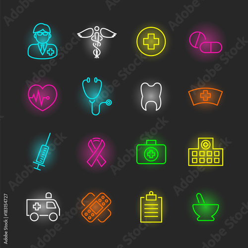 medical neon icon set