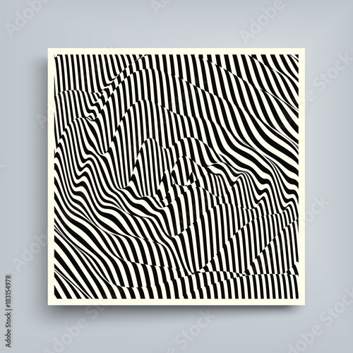 Black and white abstract striped background. Optical Art. 3d vector illustration.