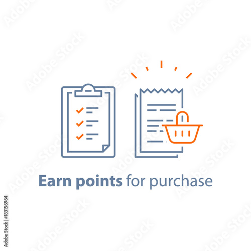 Loyalty program, earn points, marketing concept, till slip with shopping basket