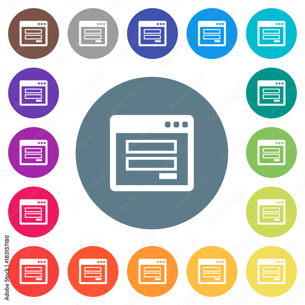 Login window flat white icons on round color backgrounds