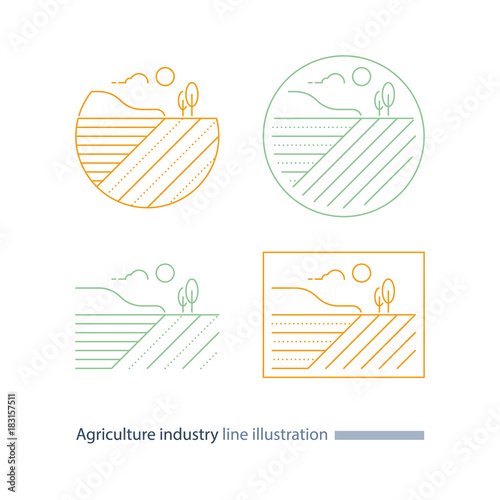 Countryside landscape, agriculture field line icon, furrow, thin stroke illustration