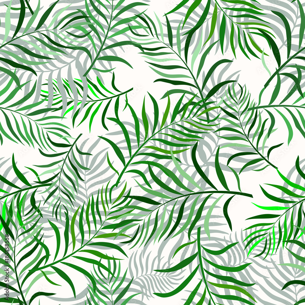 Fototapeta premium Tropical background with palm leaves. Seamless floral pattern. Summer vector illustration