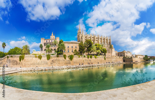 The gothic Cathedral and medieval La Seu in Palma de Mallorca islands  Spain