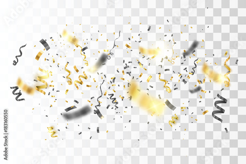 Confetti isolated. Gold and black luxury festive illustration. Vector