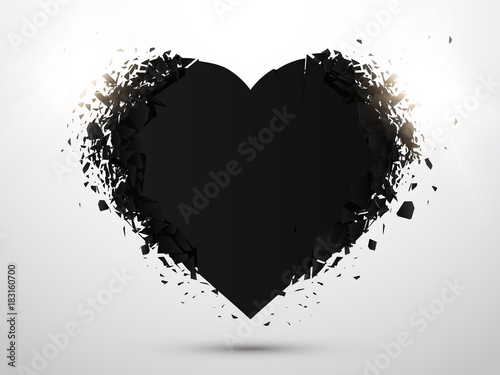 Black Heart isolated with explosion effect. Valentines day concept. Vector