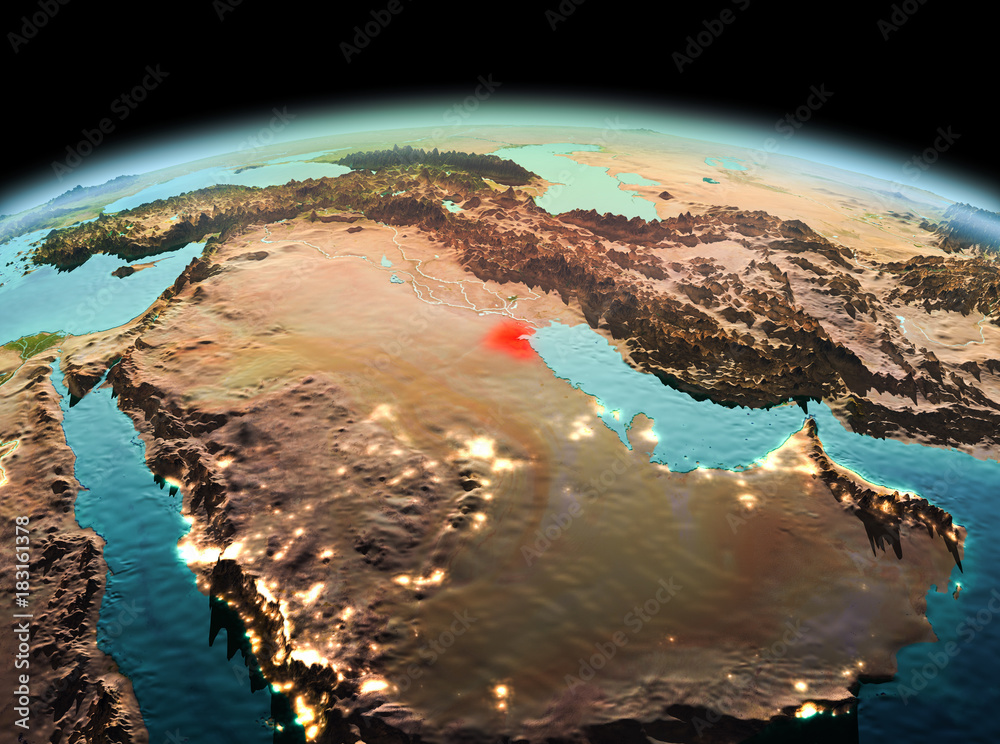 Fototapeta premium Kuwait on planet Earth in space