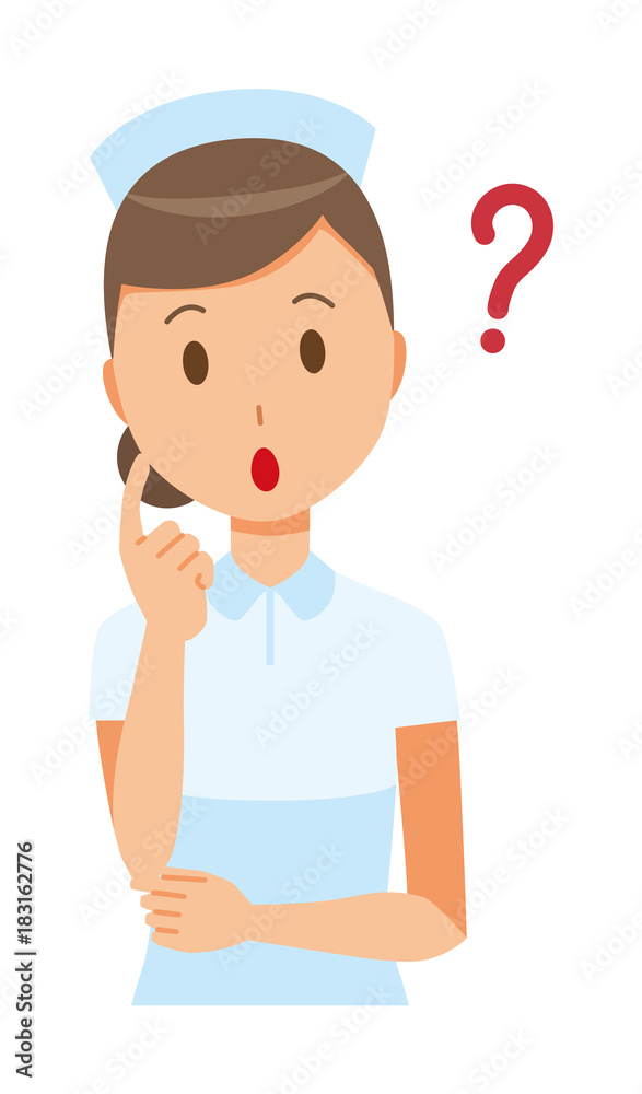 A woman nurse wearing a nurse hat and white coat thinks A woman nurse wearing a nurse hat and white coat thinks