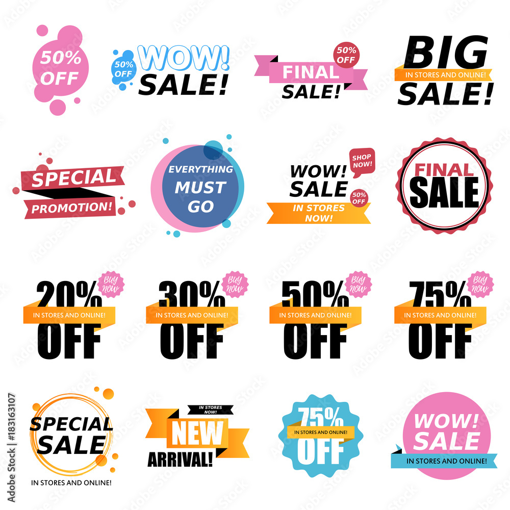 Sale stickers collection. Sale badges. Online shopping, sale and promotion, website and mobile badges, promo banners, special offer, shopping vector illustration design and marketing material