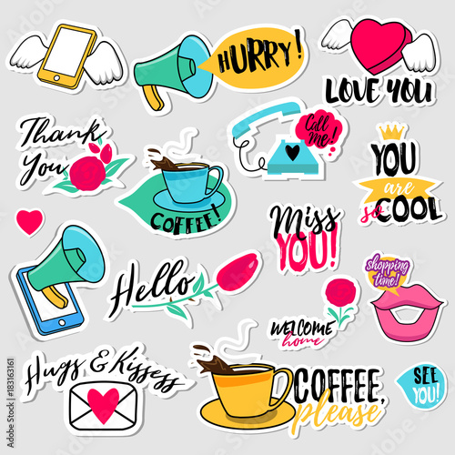 Collection of flat design social network stickers. Set of stickers, pins, patches and badges vector illustration. Stickers for mobile messages, chat, social media, online communication, networking
