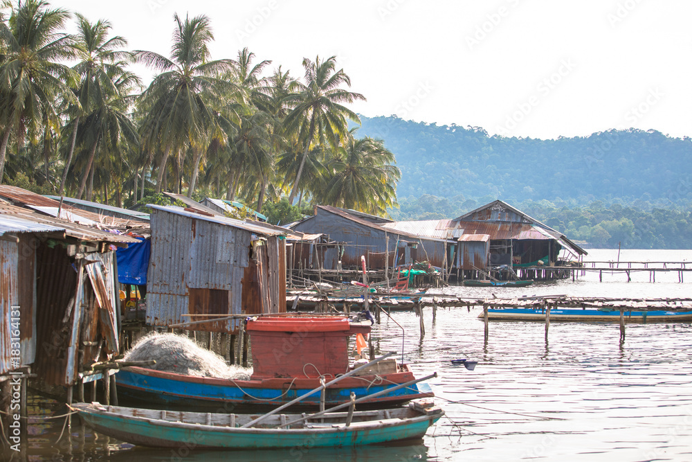 Fishermen houses build on the water,  Phu Quoc island