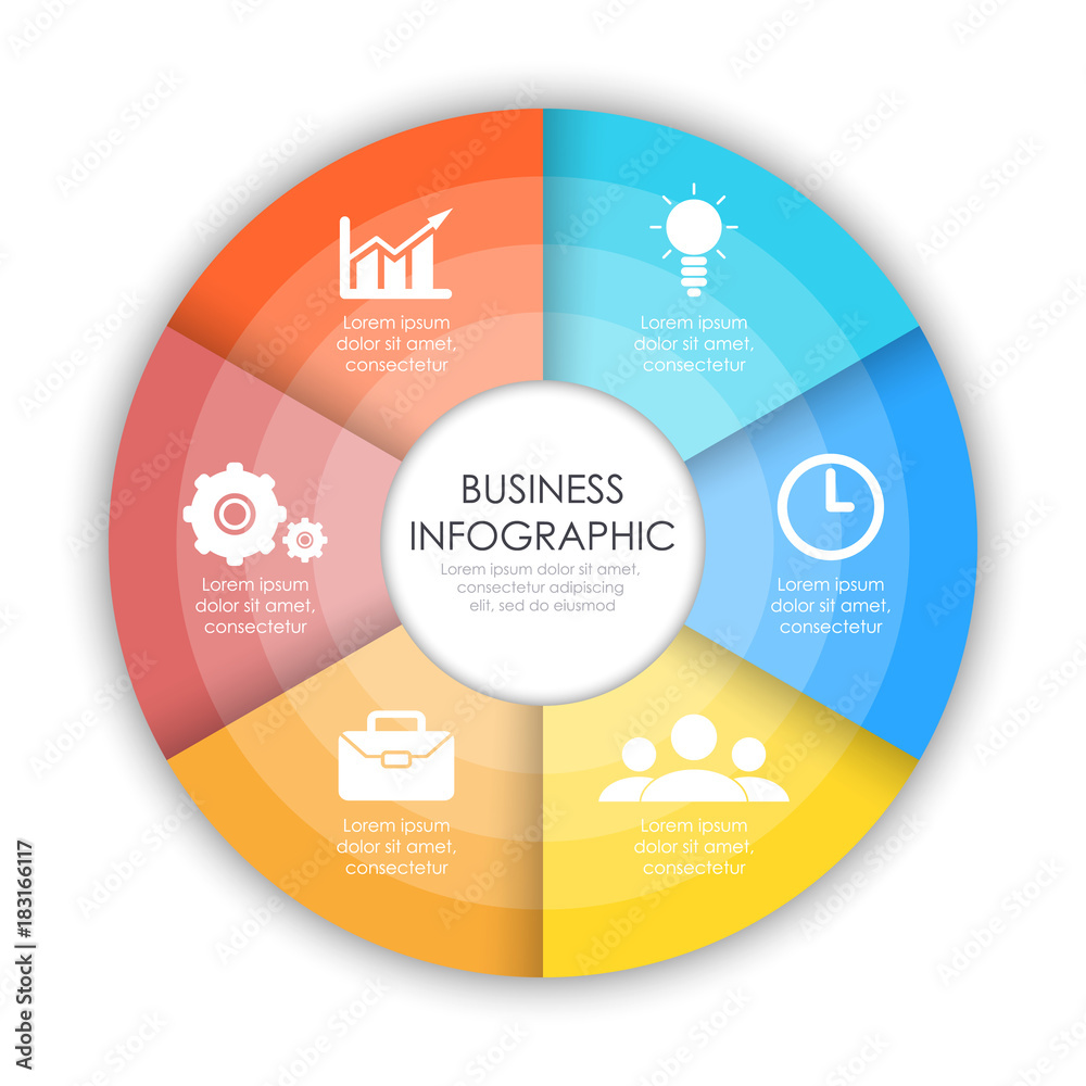 Round infographic diagram. Circles of 6 elements. Vector EPS10