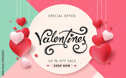 Valentines day sale background with Heart Shaped Balloons. Vector illustration.banners.Wallpaper.flyers, invitation, posters, brochure, voucher discount.