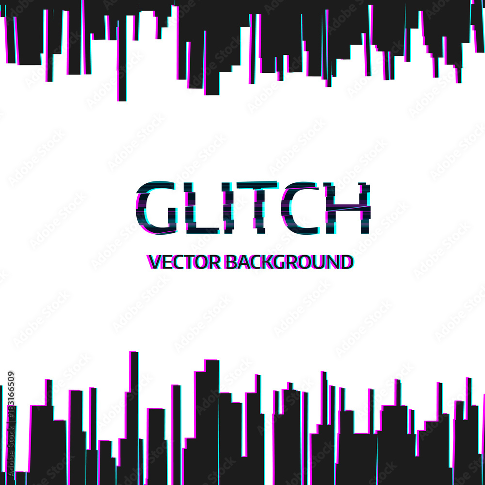 Template design banner glitch style. Vector distorted background texture. Computer screen error.