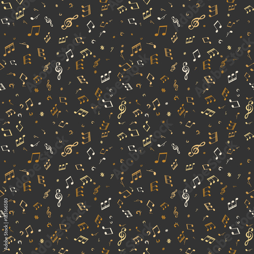 Gold musical notes seamless pattern.