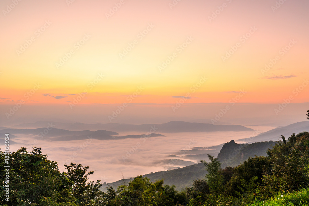 Doy-sa-merh-dow, Landscape sea of mist in national park of Nan province  Thailand.