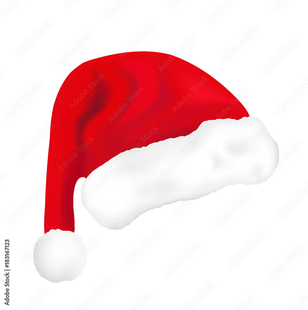 Santa hat realistic, 3D style. Christmas, new year concept. Isolated on white background. Vector illustration Santa hat realistic, 3D style. Christmas, new year concept. Isolated on white background. Vector illustration