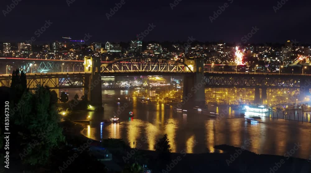 Time lapse of automobile night traffic on bridges and on the street
