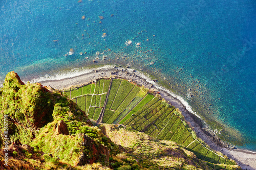 Aerial view of terrace fields at Cabo Girao, Madeira, Portugal