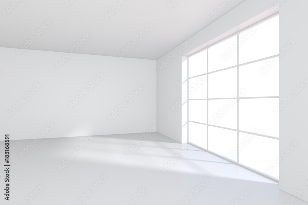 Empty white room with large stained glass windows. 3D rendering. Empty white room with large stained glass windows. 3D rendering.