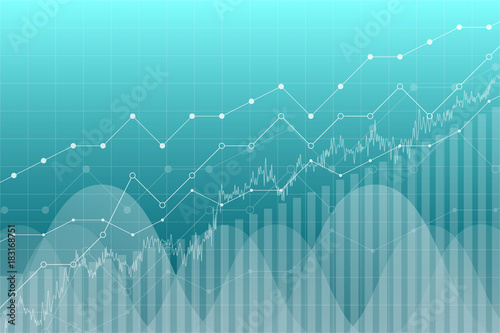 Financial data graph chart, vector illustration. Trend lines, columns, market economy information background. Chart analytics economic concept.