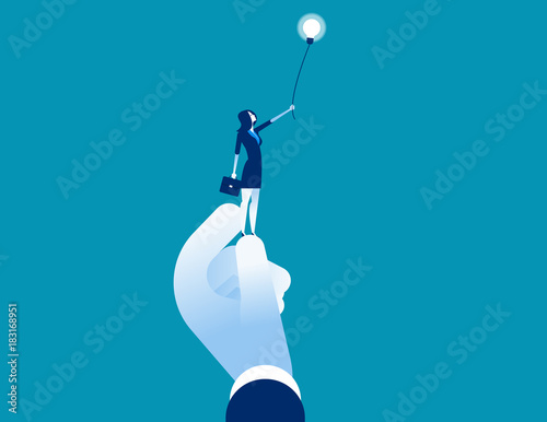 Business woman with lightbulb teamwork. Concept business vector illustration.
