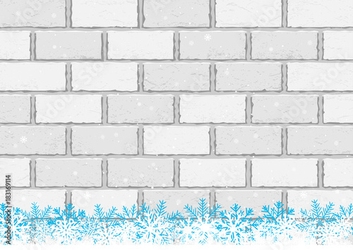 Christmas snow white brick background