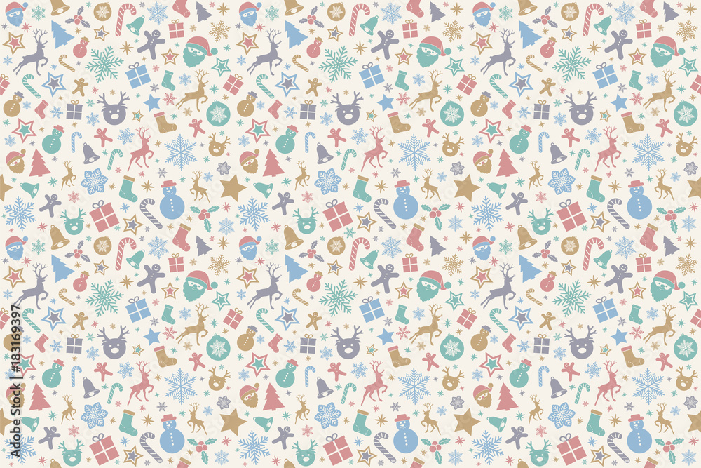 Multicoloured Christmas pattern with cute icons. Vector. Multicoloured Christmas pattern with cute icons. Vector.