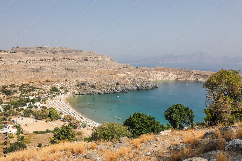 Western bay in Lindos on the island of Rhodes, Greece