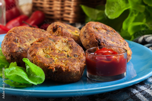 Aloo Tikki or cutlet. Indian snack made of boiled potatoes