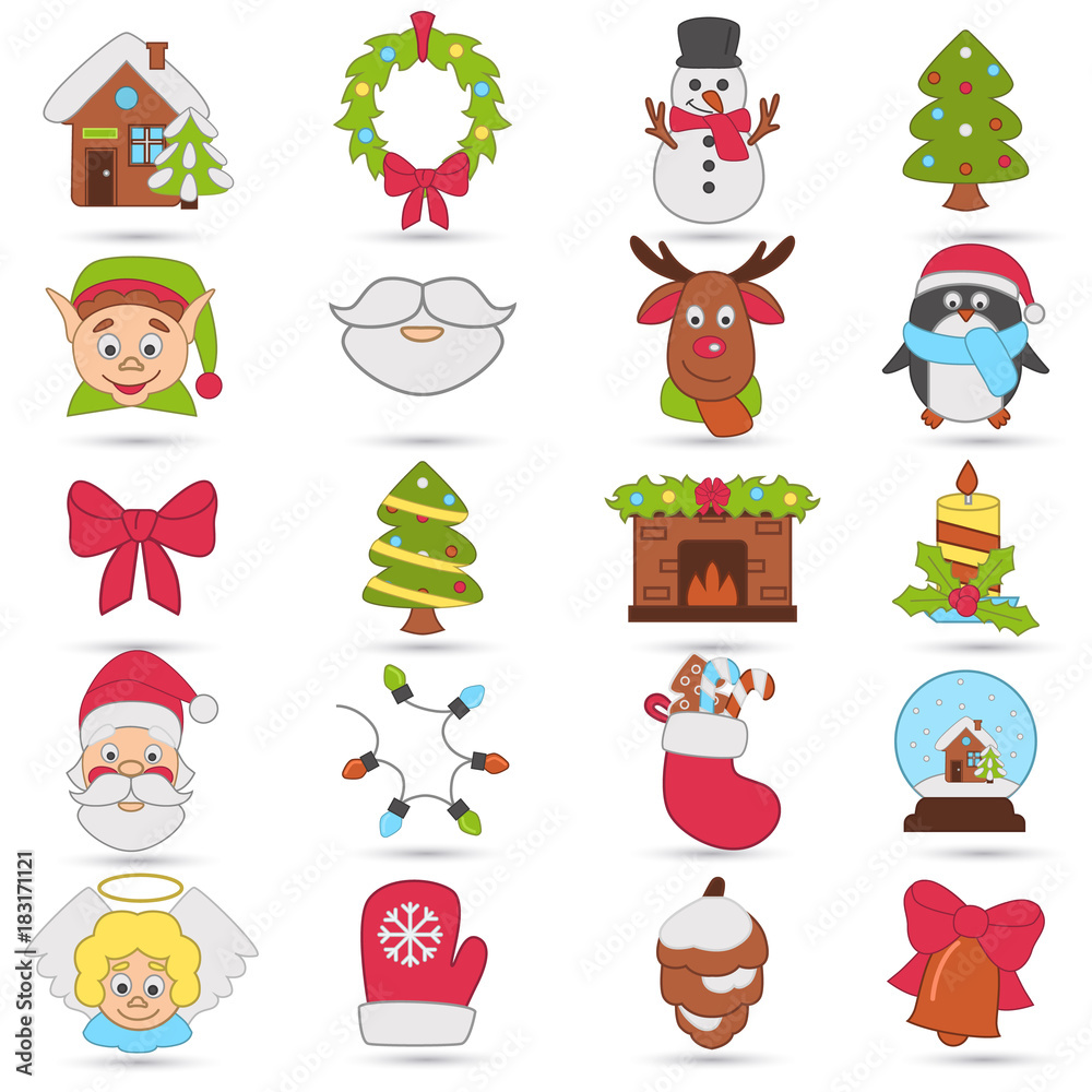 Christmas and New Year color icons set