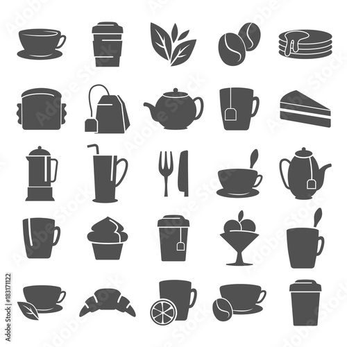 Coffee and tea simple icons set for web and mobile design