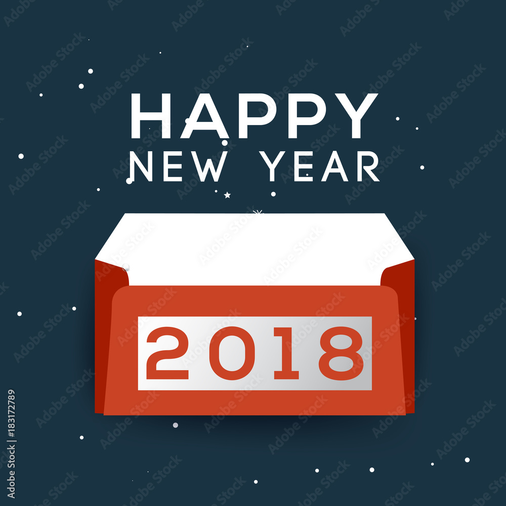 Fototapeta premium Happy New Year greeting card typography flyer template with lettering. Poster, card, label, banner and reindeer design. Vector illustration