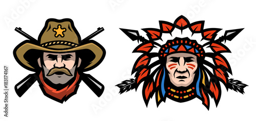 Head of cowboy and Indian.